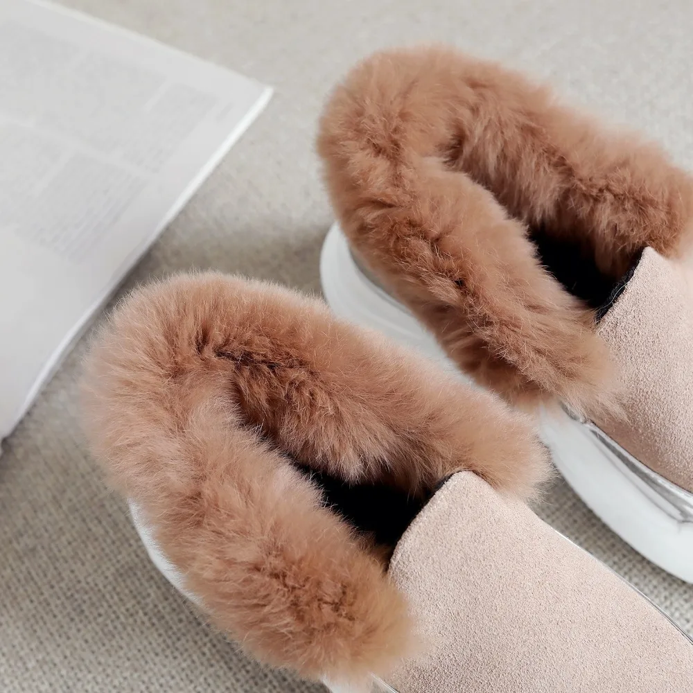 Zapatillas red Genuino Alpargatas Invierno La Mujeres Deporte Cuero pink Slip Conejo Plataforma Cómodas Mocasines Gamuza Pisos Las De Casuales Zapatos Black on Piel Caliente xpawSgx