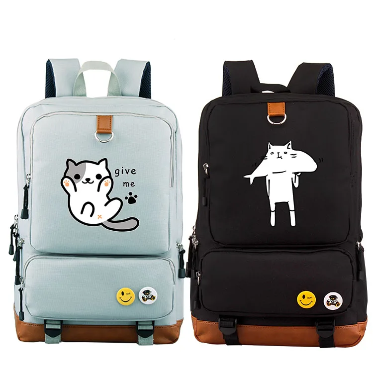 Новый высококачественный рюкзак Neko Atsume Kawaii Cat Emoji из холста с принтом Mochila Feminina