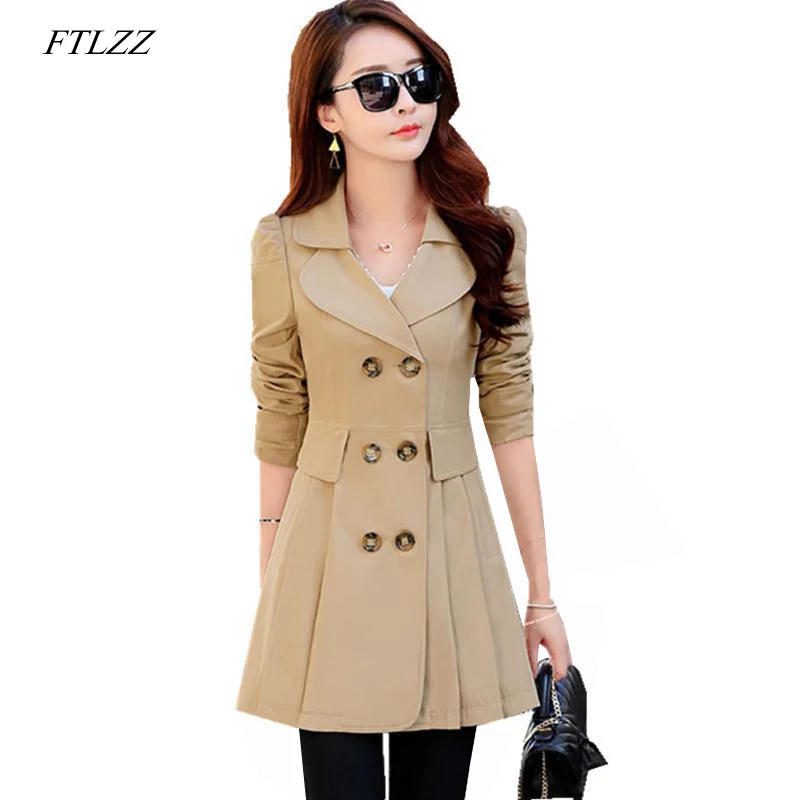 

FTLZZ Plus Size 4XL Trench Coat Women Double-Breasted Trench Coat Autumn Casual Coats Female Slim Windbreaker Outwear