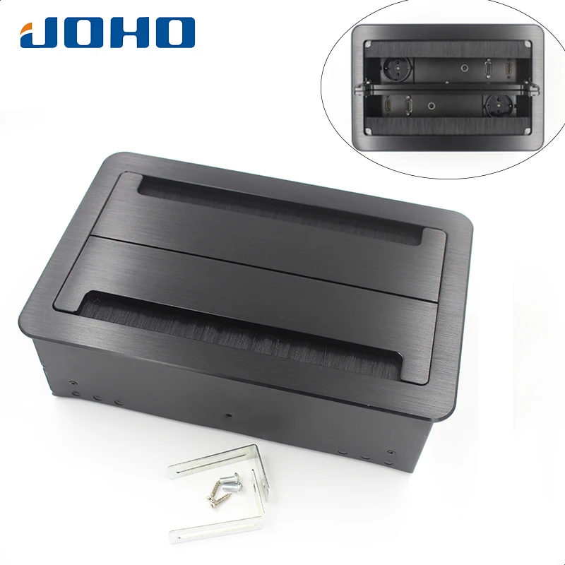 

JOHO Desktop Socket Aluminum Black Silver US Standard Open Type Table Socket Electrical Outlet With VGA HDMI Audio