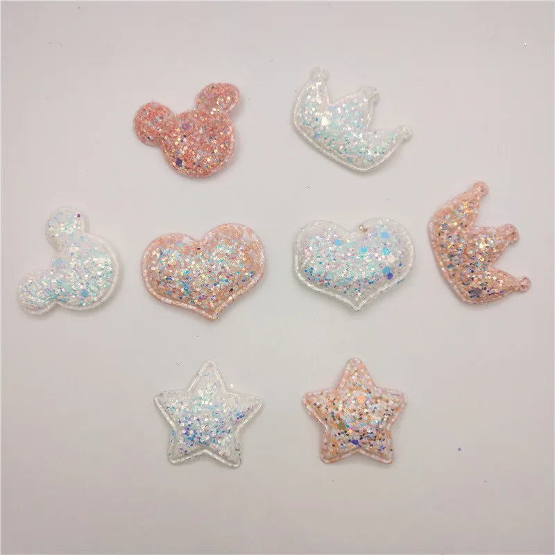 

Wholesale 100pcs/lot Glitter Paillette Padded Crown Appliques For Clothes Sewing Supplies DIY Craft Decoration