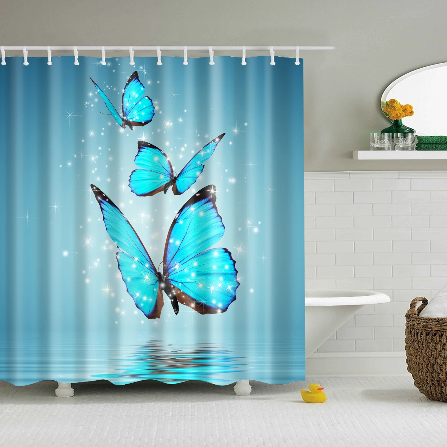 Waterproof Polyester Bathroom Curtains Animals Butterfly Print Shower