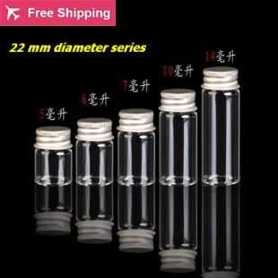 

10pcs 5ml-14ml 22mm Diameter Aluminum Screw Cap Glass Bottles , Transparent seal Glass Bottles Creative Decorative Vials