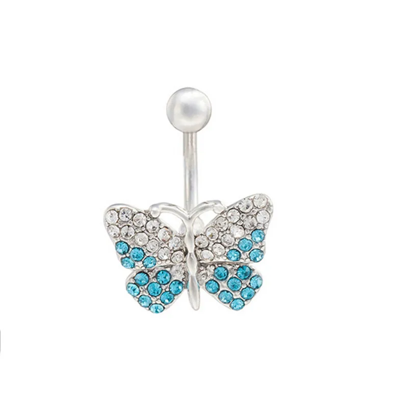 Women Piercings Jewelry Butterfly CZ Sexy Belly Button Ring Long Dangle