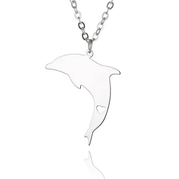 

Wholesale Trendy Oceanic dolphins Stainless Steel Necklace Dolphins Heart Pendant Necklace Women Fashion Jewellery Gift