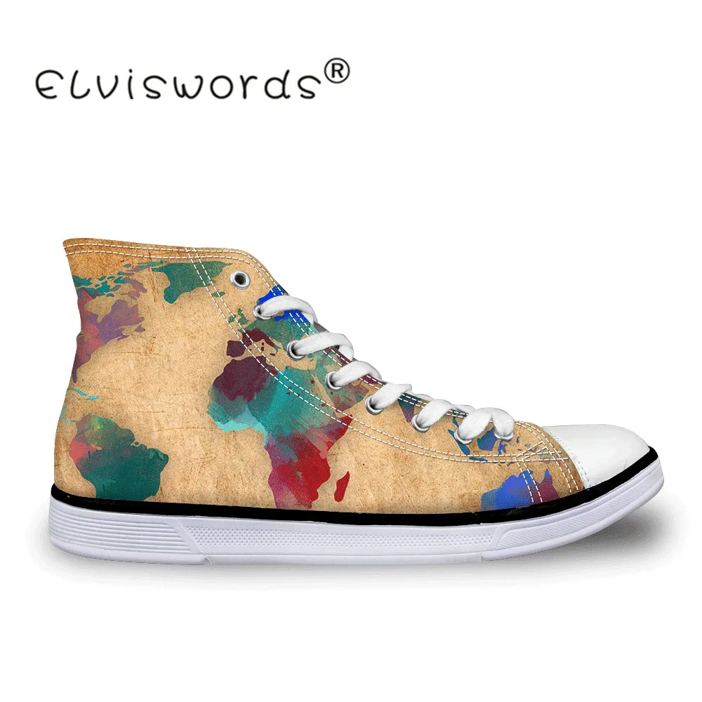 ELVISWORDS/Женская обувь с мировым принтом; Вулканизированная обувь; Zapatos De Mujer; Женская удобная обувь инструкторов для подростков на плоской подошве - Цвет: RLD0335AK