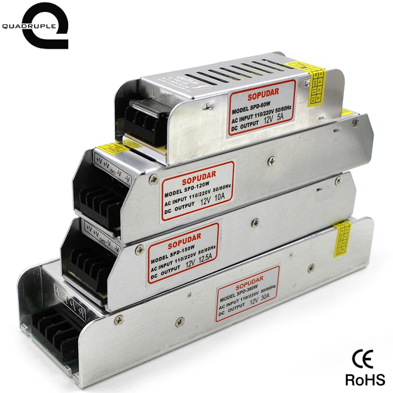 

Quadruple LED Driver Power Supply Transformer DC 12V 60W 120W 150W 200W 240W 360W LED Strip Switch Power Adapter