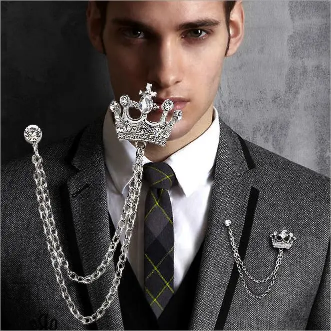 

Promotion Luxury Crown Suit Chain Brooch Brincos Sweater Pin Badge Pet Memorial Jewelry Scarf buckle Bijoux Christmas gift X1030