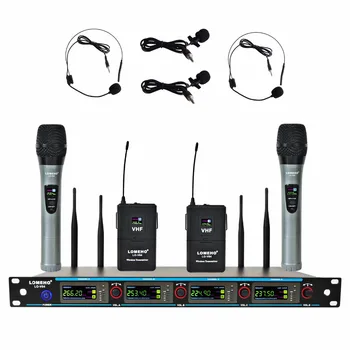 

LOMEHO LO-V04 4 Channels 2 Handheld Mic and 2 Headset 2 Lavalier Karaoke KTV Party Church VHF Wireless Microphone for