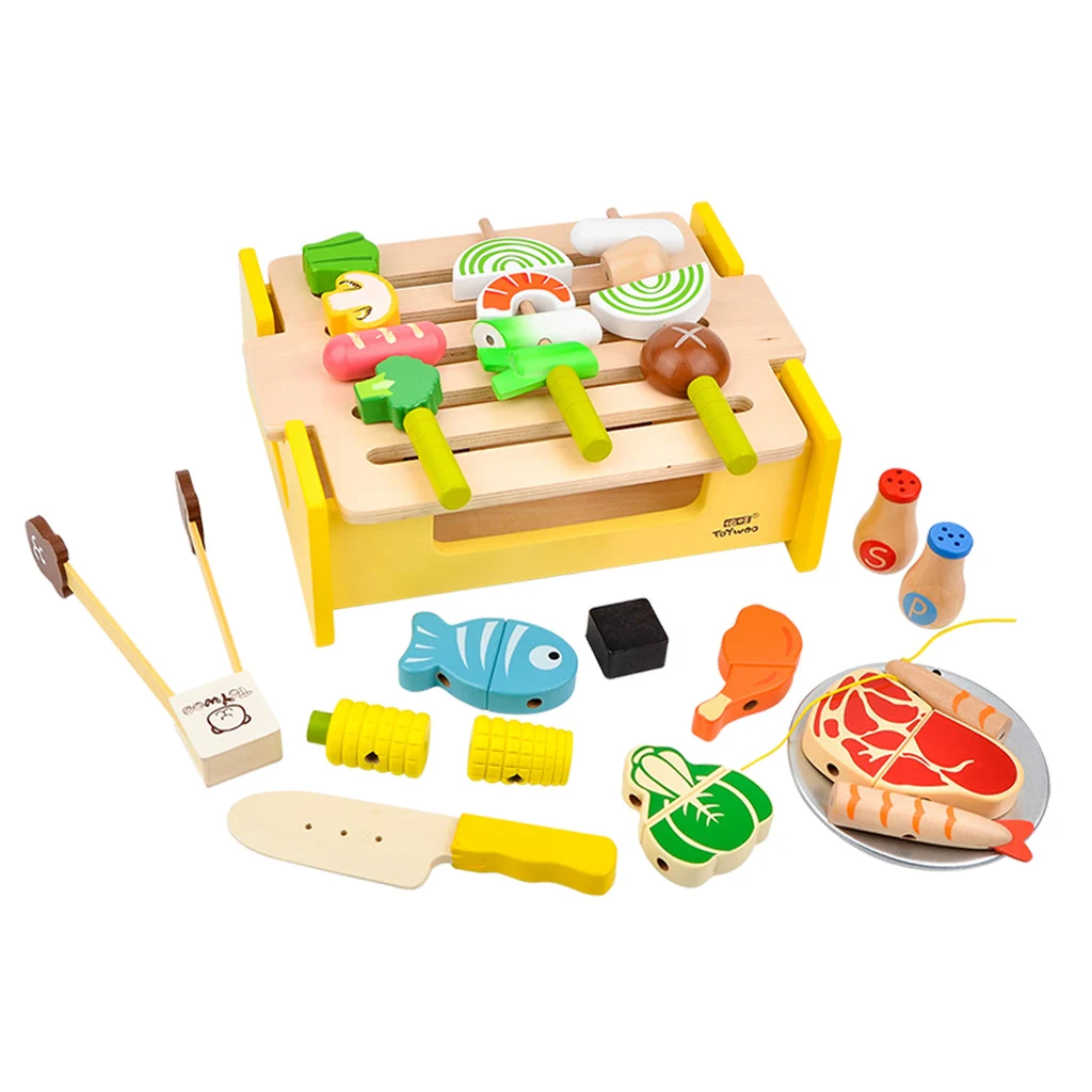 Wood Barbecue Cooking Set Pretend Play Toy for Kids Toddler Educational Toy