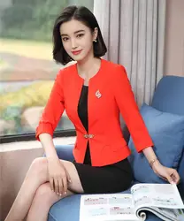 Модный Красный блейзер для женщин, деловые костюмы, платье и куртки, комплект с коротким рукавом, Офисная Женская рабочая одежда формы