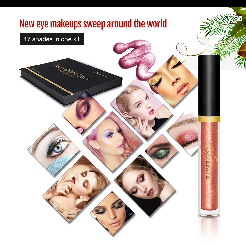 2017 17 Shades Long Lasting Glow Liquid eyeshadow Combining Glitter Particles Cosmetics Powder Eye Makeup Tool Kit Set Bright Color (2)