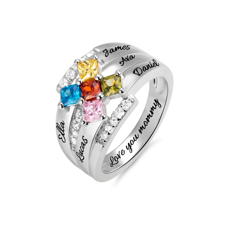 

AILIN Mothers Ring Gifts Stone Rings for Women Personalized 5 Names and Birthstones Grandmothers Ring