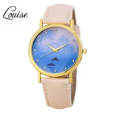 Freeshipping Супер Женщины Кожаные Часы Дельфин Море Шаблон Часы montre femme Relojes mujer 2016 Бесплатная доставка и оптовых