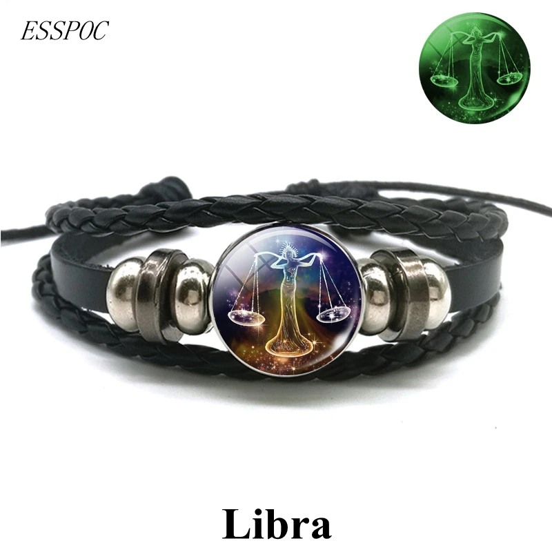 Светящийся кожаный браслет с 12 созвездиями Gemini Leo Libra Scorpio Sagittarius мужской знаками