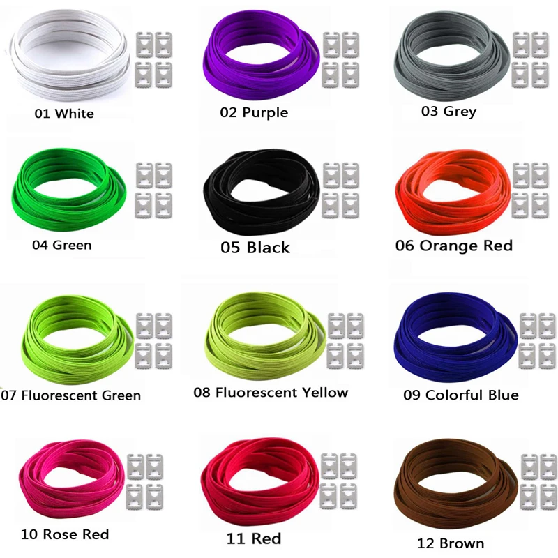 New 3 Pairs Lazy  Not Tie Shoelaces Metal Fashion Simple and Convenient Buckle Elastic Polyester Rubber Laces Sports Shoes Rope