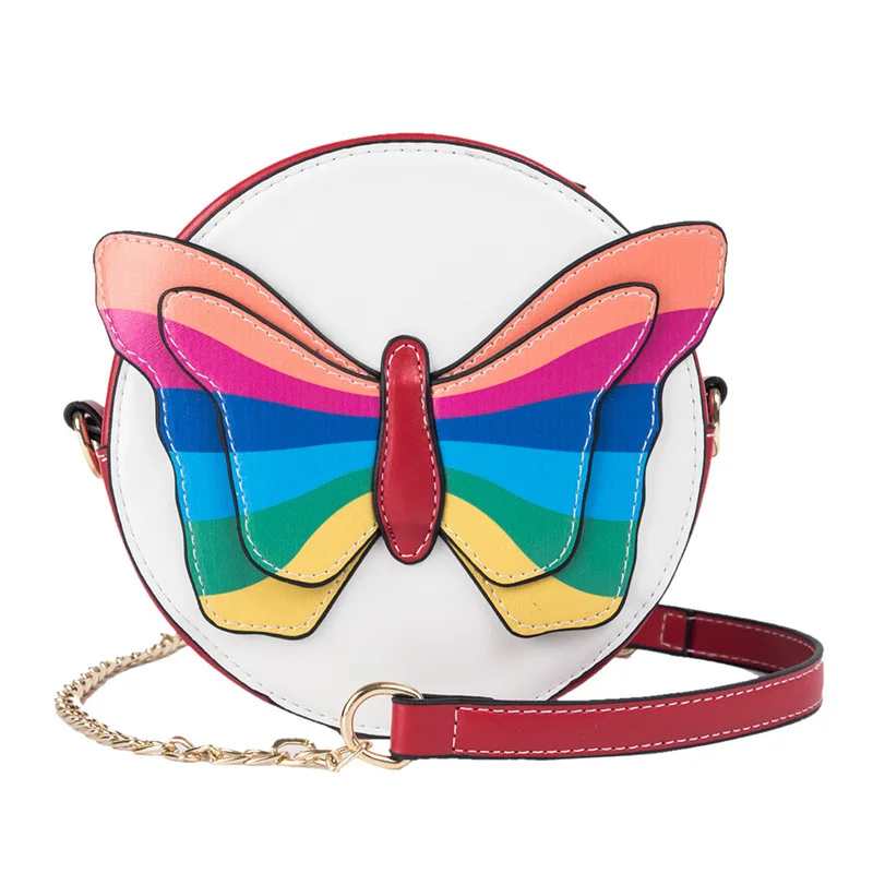 New fashionable small round bag Korean version leisure Chain one-shoulder collision color butterfly Crossbody |
