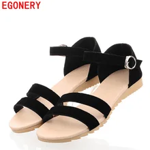 EGONERY Cómodo Estilo Casual Cuero Auténtico Real de Verano Sandalias Zapato de Aire Huarache Mujeres Pisos Más Tamaño Inferior Antideslizante