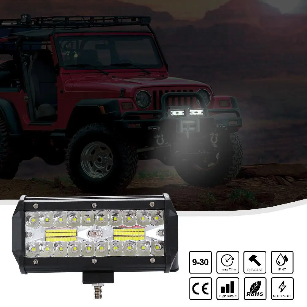 Adeeing High Bright 400W LED Bar 3 Rows 7inch 40000LM 6000K Work Light Bar Driving Lamp for Offroad Boat Car Tractor Truck