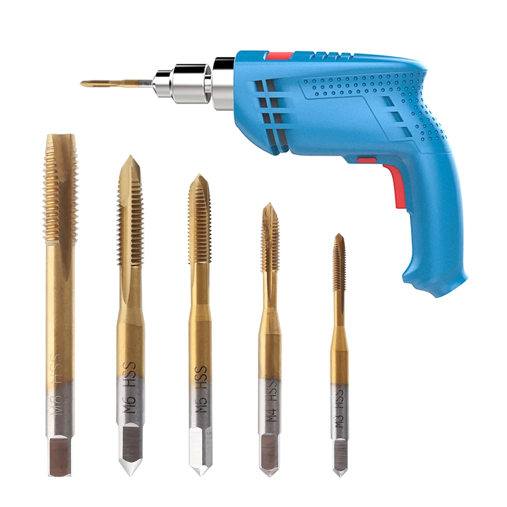 

New Practical Titanium Hand Tap Tapping Screw 3mm-8mm HSS Thread Metric Plugs Taps Set M3 M4 M5 M6 M8 Straight Flute