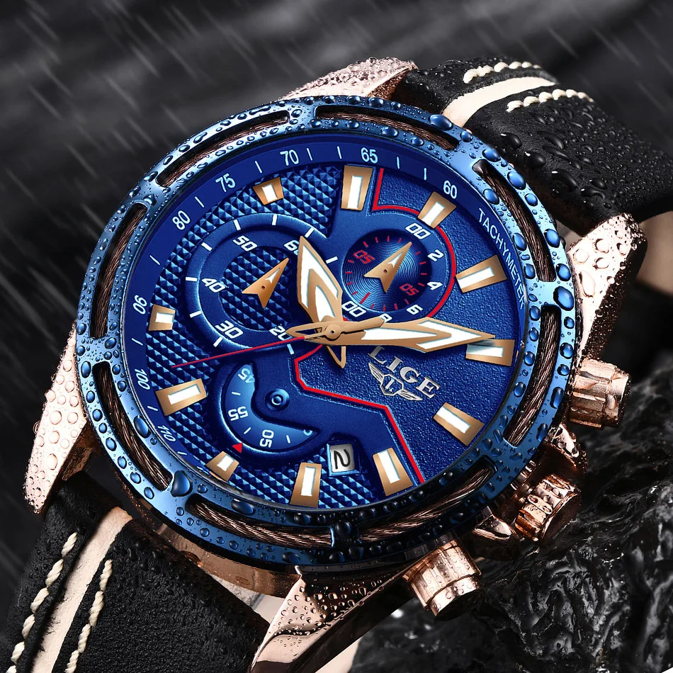 LIGE для мужчин часы модный бренд для мужчин кожа бизнес хронограф дат кварцевые часы мужской подарок кварцевые наручные часы Masculino + коробка