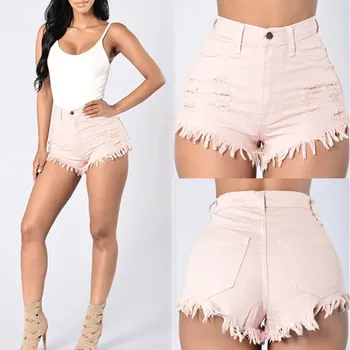 

Droppsh Fashion Summer Women Sexy Denim Shorts Elastic High Waist Solid Color Frayed Tassel Lady Girls Casual Tight Jeans Shorts dg88