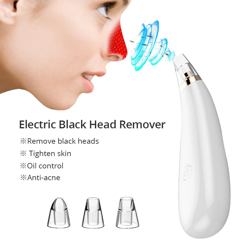 Multifunctional Electric Black Head Remover Deep Clean Pore Tighten Skin Oil Control 3 Vacuun Suction Heads 2 AA Batteries Power