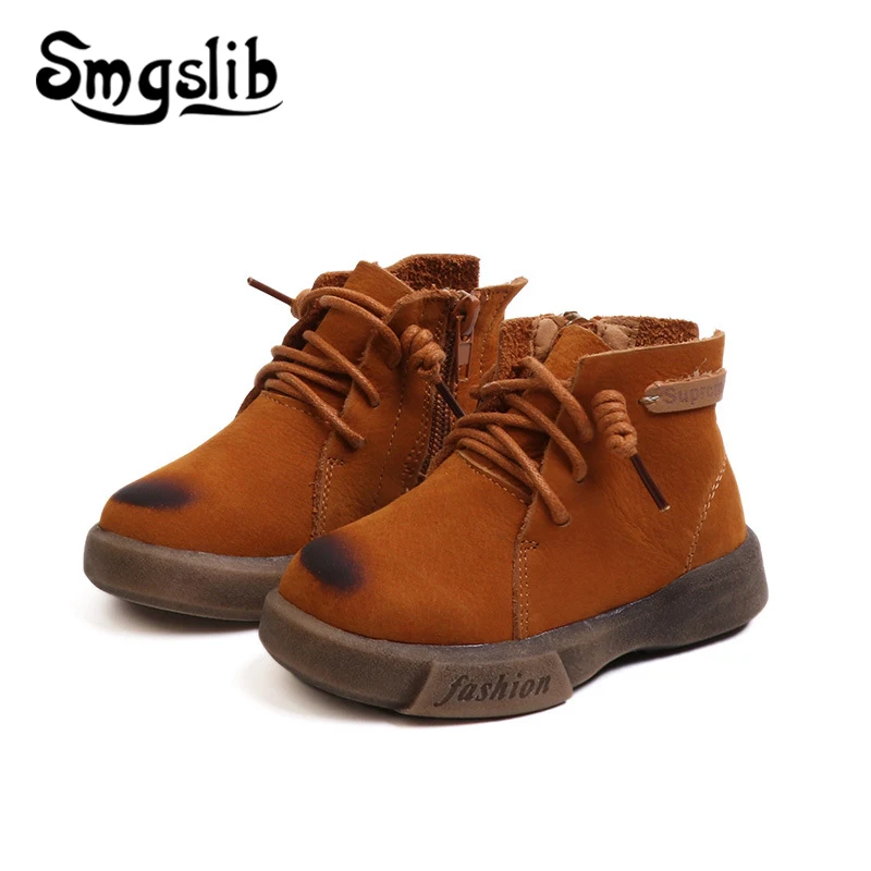 

Girls Brown Ankle Boots For Children Winter Genuine Leather Boys Shoe Baby Kids Black Boots 2018 Toddler Fashion Martin Boots