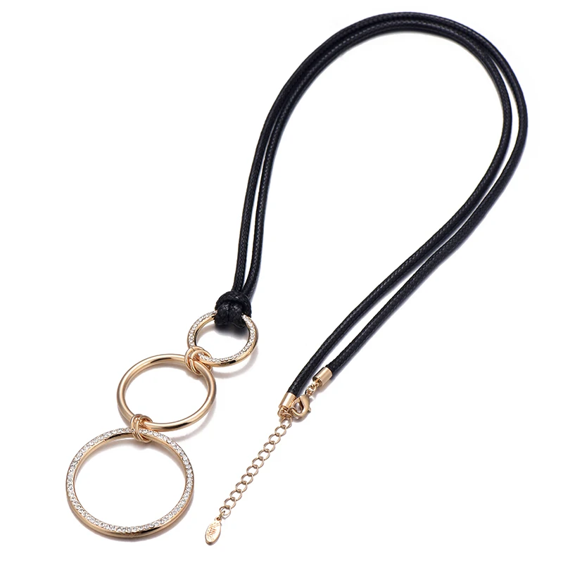 

3 Circles Pendant Necklace Gold Silver Mix Colour Long Leather Sweater Chain Maxi Necklaces For Women Jewelry Accessories Gifts