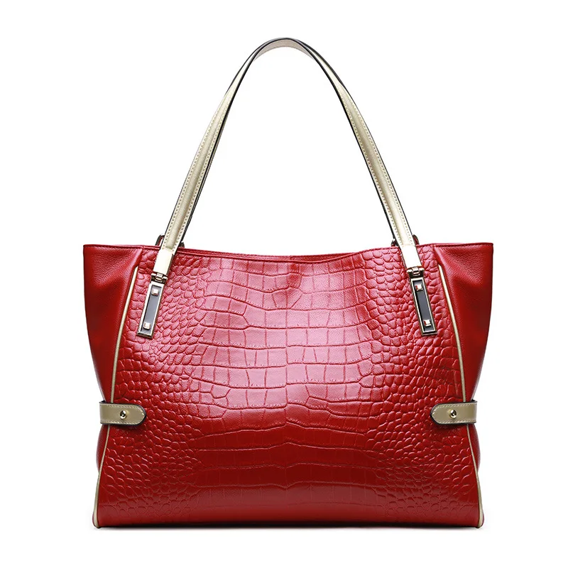 Fashion Woman Soft Genuine Leather Alligator Top handle Bag Female Cow