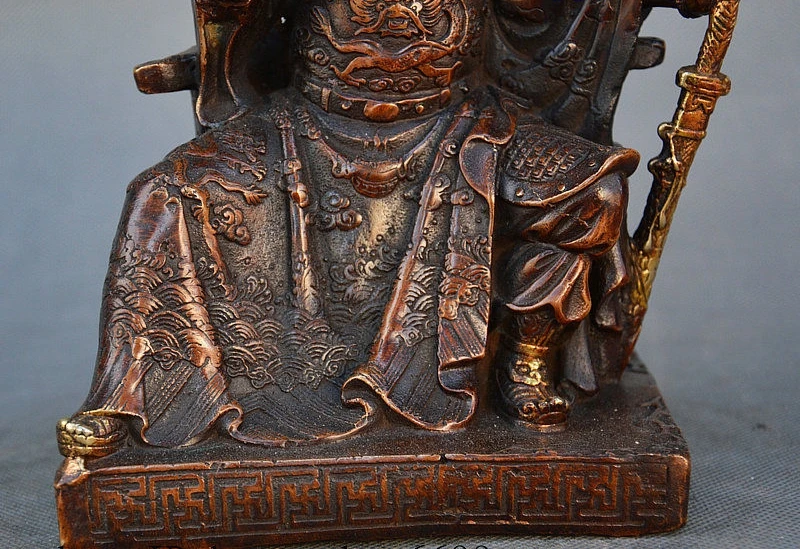 Древний Китай Бронзовая позолоченная книга Дракон Воин Guangong Guan Yu Ares статуя