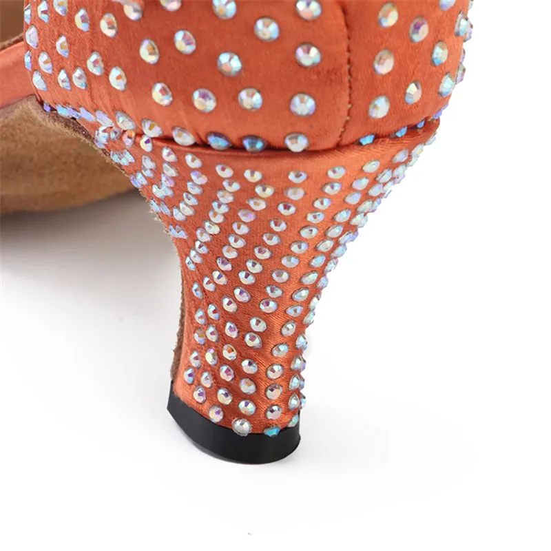 Наташа обувь для социальных танцев оранжевая обувь со стразами обувь для взрослых и женщин на мягкой подошве