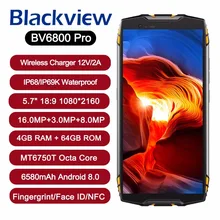 Blackview BV6800 Pro IP68 Waterproof smartphone 4GB+64GB 5.7" 18:9 MT6750T Octa Core 16.0MP Android 8.0 6580mAh Wireless charger(China)