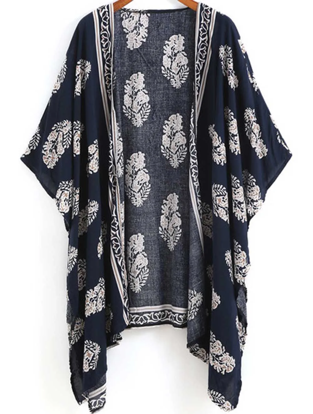 Black Beach blouse 2019 New Summer Fashion Women Blue Printed Kimono Cardigan Blouse Tops Beach Cover Up L401A