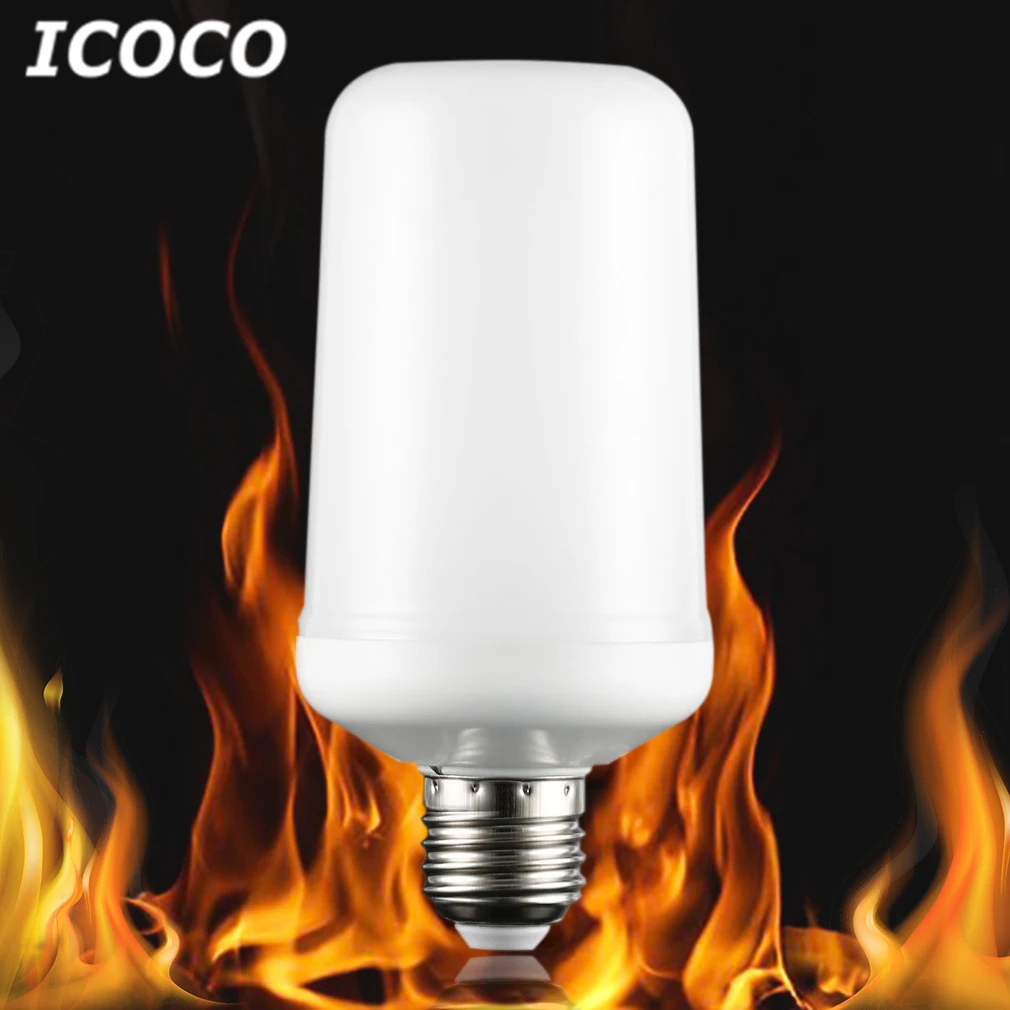 

ICOCO 99 LEDs E27 4W LED SMD2835 Flickering Flame Bulb Night Light with 3 Modes Flame Effec Simulated Fire Lamp Torch for Home