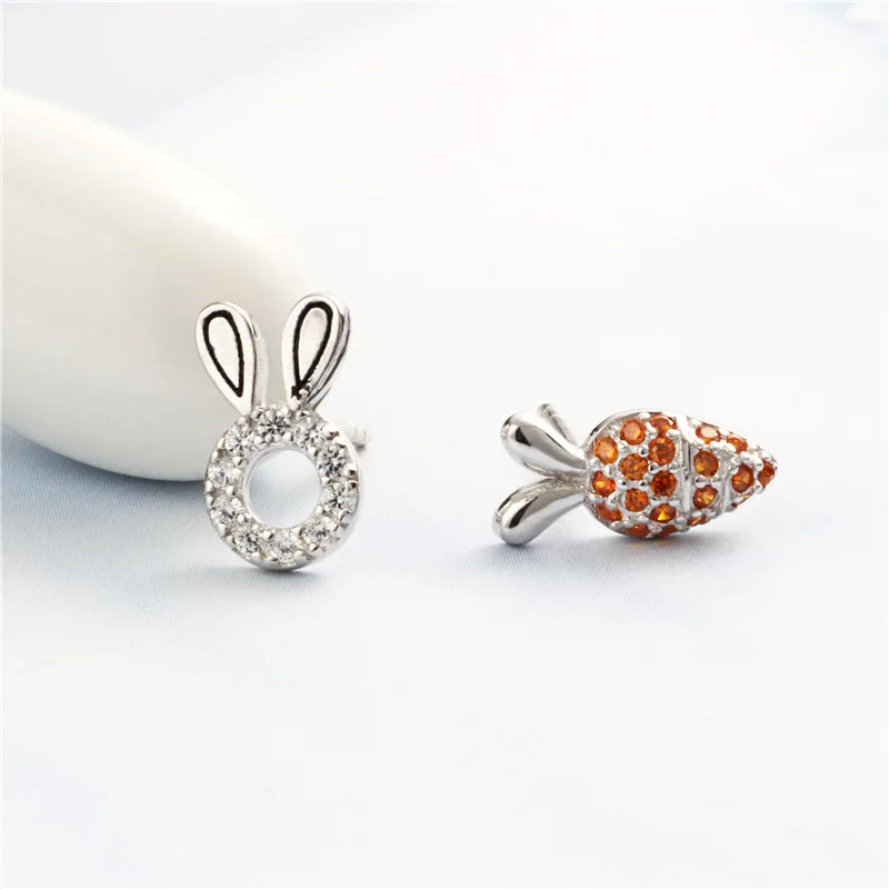 rabbit carrot full cz earring 100% 925 Sterling silver Jewelry fashion Hypoallergenic Stud earrings for women gift