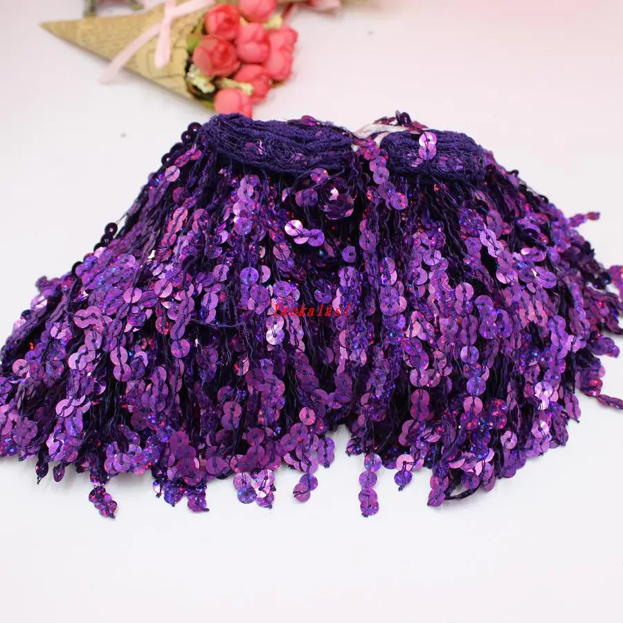 14 ярдов, Латинская бахрома, расшитая блестками, с бахромой и кисточками для латинских костюмов, платье макраме, сделай сам, отделка для штор 15-20 см - Цвет: Purple