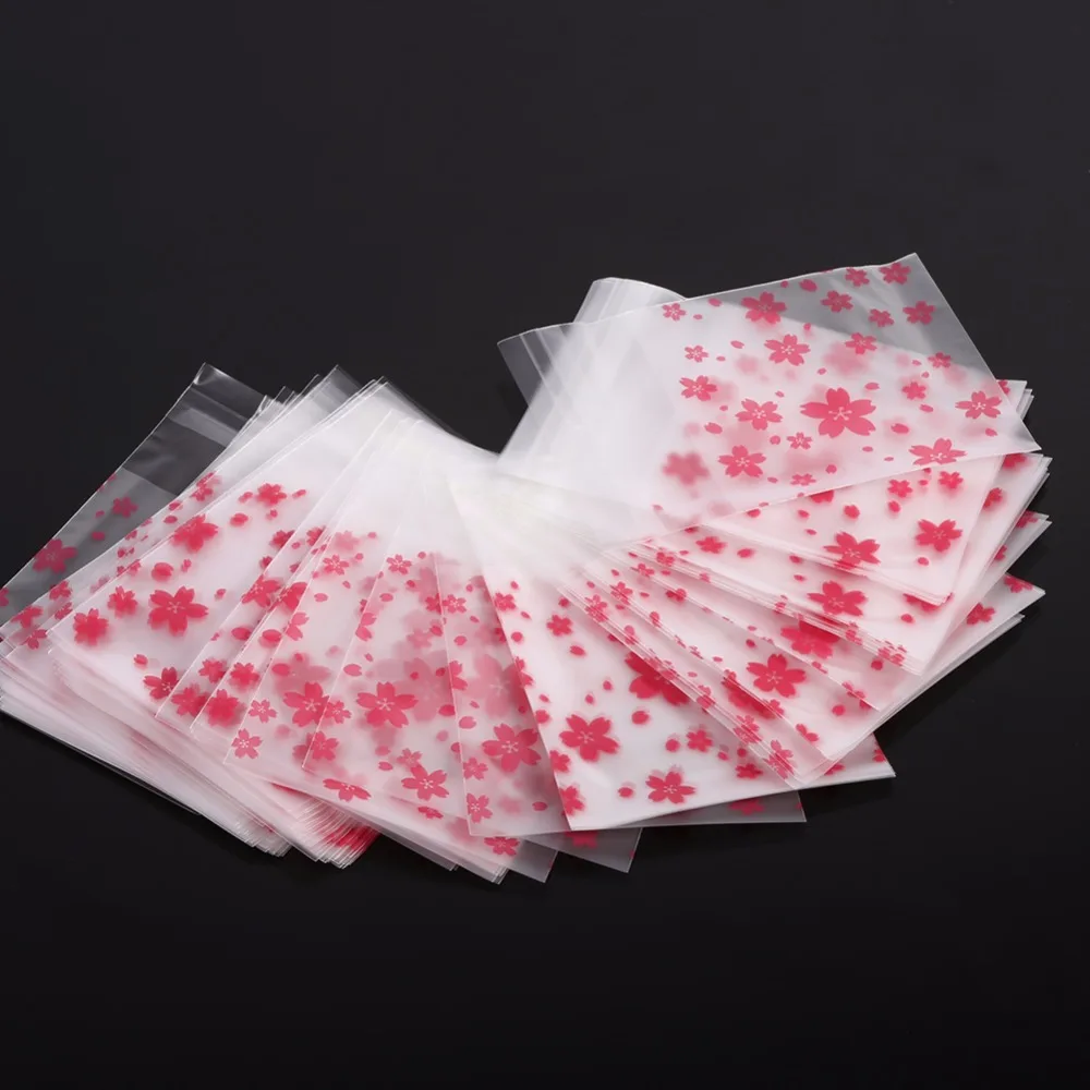 100Pcs Candy Biscuit Plastic Bag Lovely Flower Pattern Zip Lock Bags