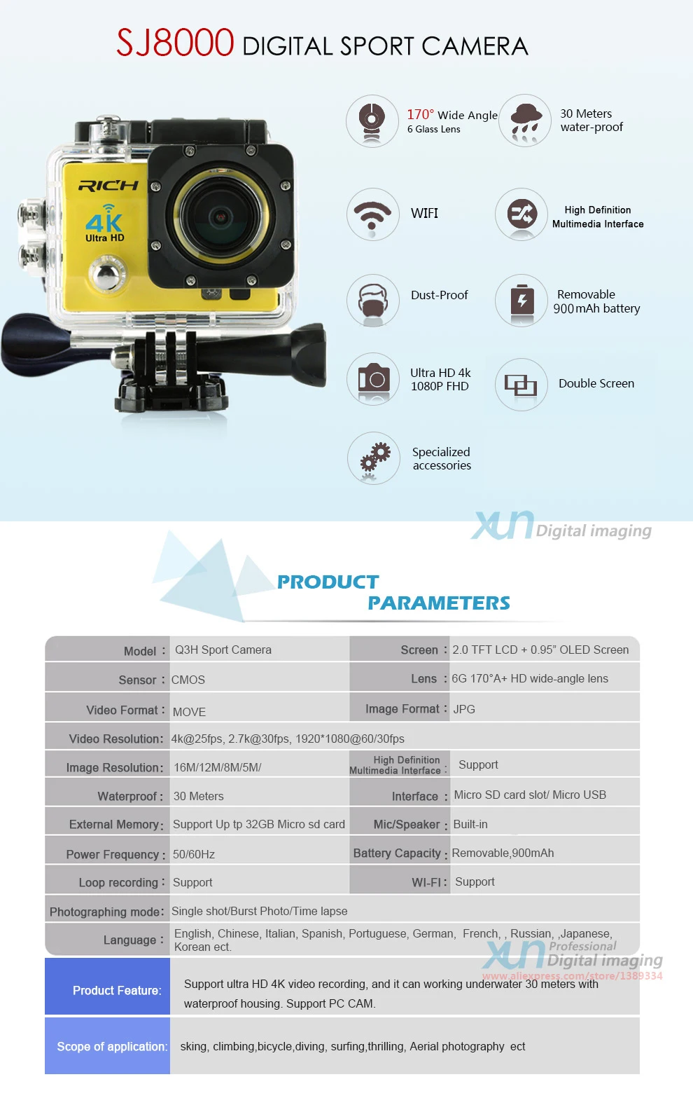 Богатая экшн-камера 4K WiFi 8000 go SJ 2,0 lcd pro 170D Подводная Водонепроницаемая камера шлем Cam Спортивная камера s мини видео