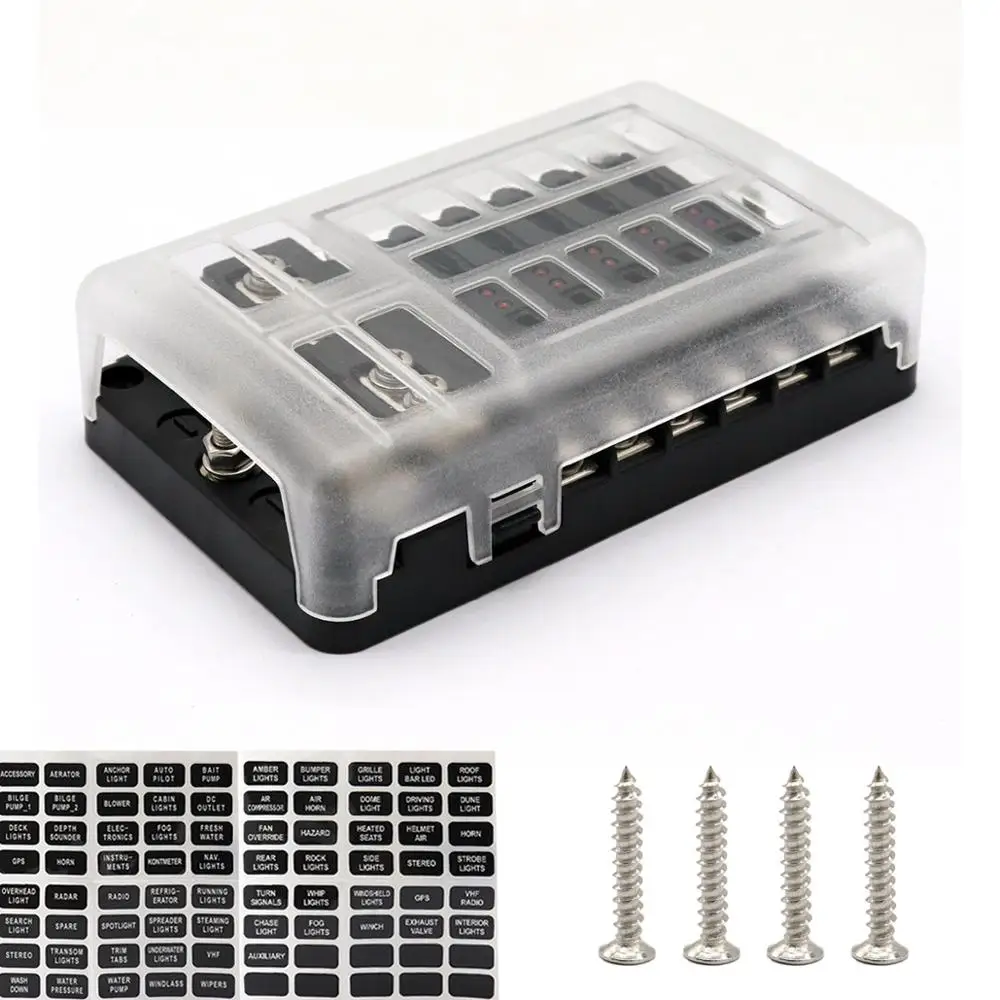 Suporte com Indicador Blocos de Fusível do Carro e Barco Suporte de Caixa de Fusível com Lâmina de 12 Led para Carro Vias Gatch Camper Caminhão Automotivo Acessórios Marinhos