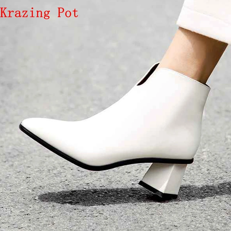 

Krazing Pot genuine leather big size short boots 43 42 41 British designer beige black color career office lady ankle boots L61