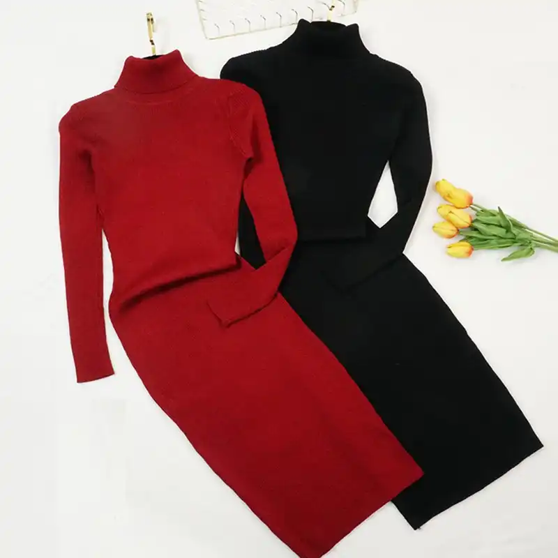 bodycon turtleneck sweater dress