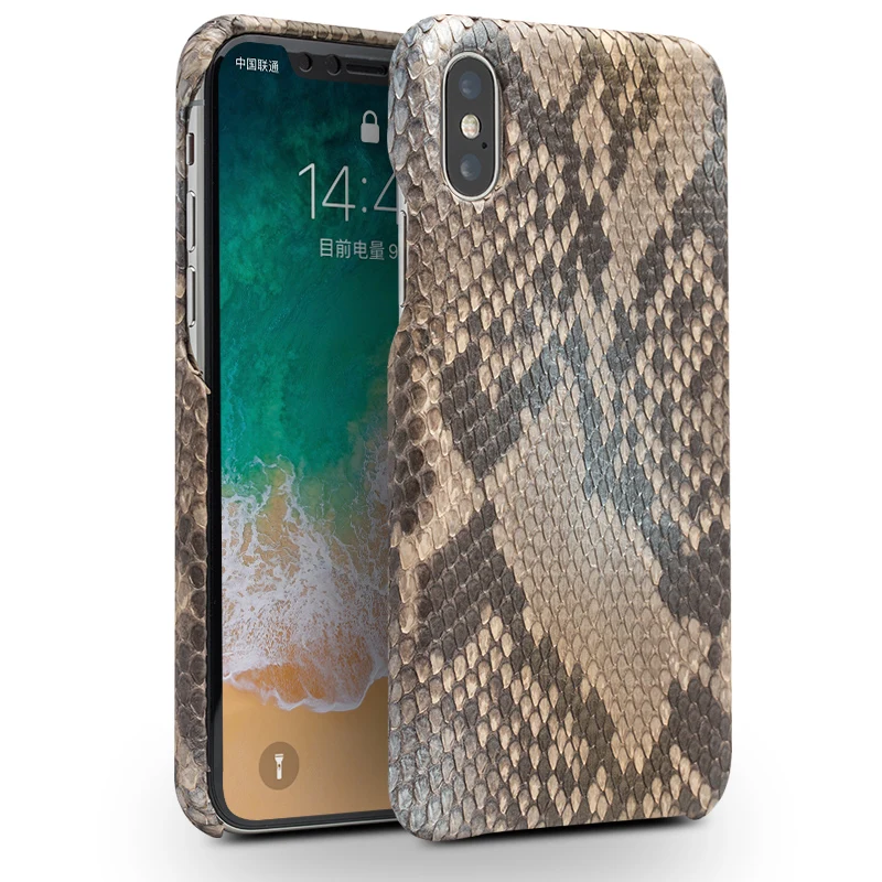 

QIALINO Ultra Thin Case for iPhone X / 10 Luxury Python skin Genuine Leather Back Bag Cover for iPhone x Phone Case for 5.8 inch