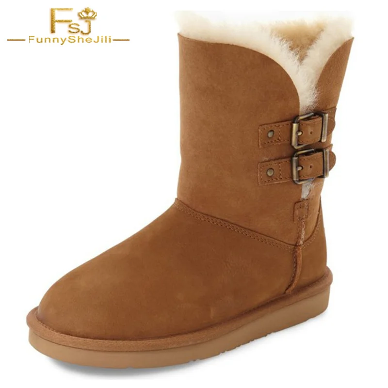 Buy Camel Shoes Round Toe Snow Boots For Winter Buckle