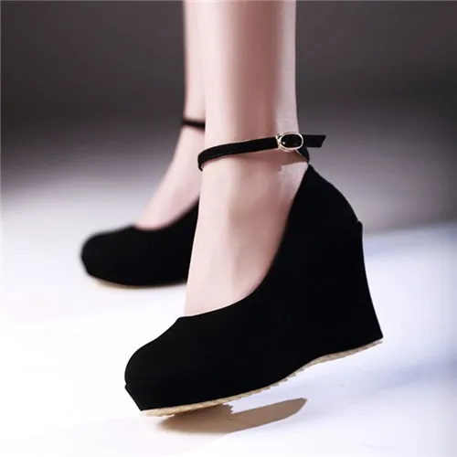 

Elegant New Wedge High Heels Womens Faux Suede Platform Pumps Comfort Ankle Strap Dating Shoes Plus