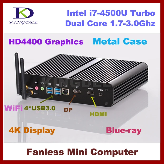 Fanless Barebone PC Haswell Intel Core i7 4500U desktop pc Max 3.0GHz HTPC 4K Ultra DP to VGA cable