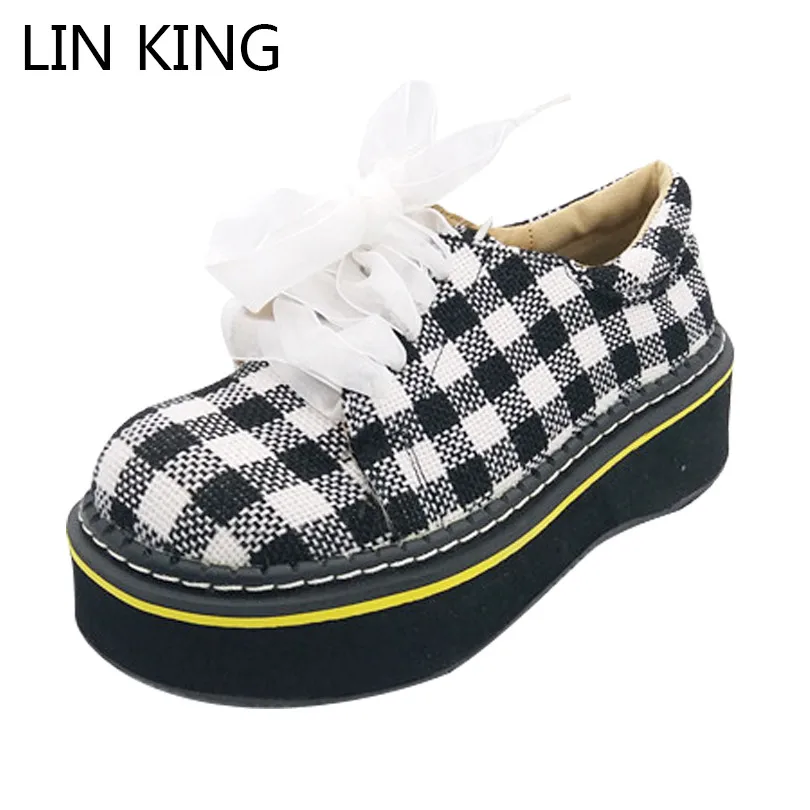 

LIN KING Sweet Bowtie Slip On High Heel Platform Shoes New Style Woman Lazy Swing Shoes Mix-color Round Toe Cosplay Lolita Shoes