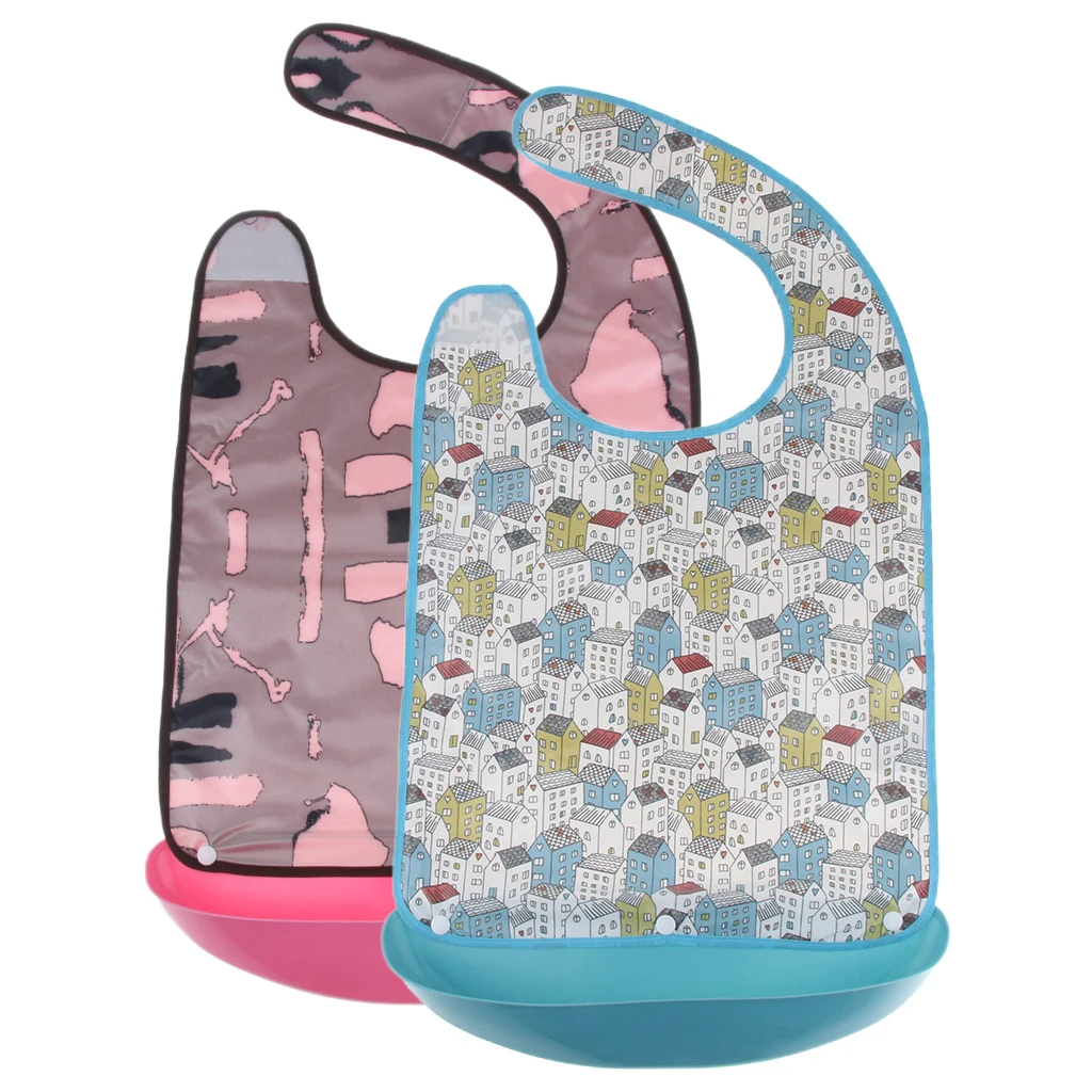 2 Pieces Extra Large Waterproof Adult Mealtime Bib Clothes Clothing Reusable Protector Aprons