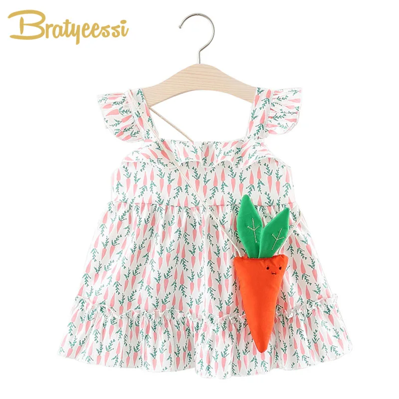 Cute Carrot Pattern Vestido Infantil Ruffle Sleeve Summer Baby Girl