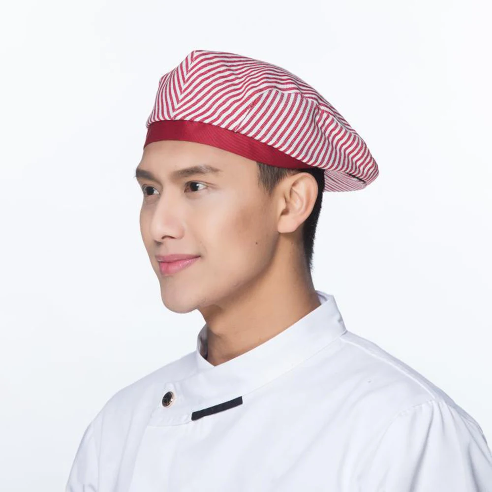 Высокое качество полосатый Chef Hat Hotel Форма кулинарные шапки Ресторан общественного питания шляпа рабочая одежда шляпа Повседневное мягкие шапочки аксессуары